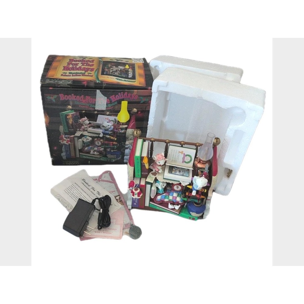 Vintage Enesco Christmas "Booked for the Holidays" Action/Lights Music w/ Box‎